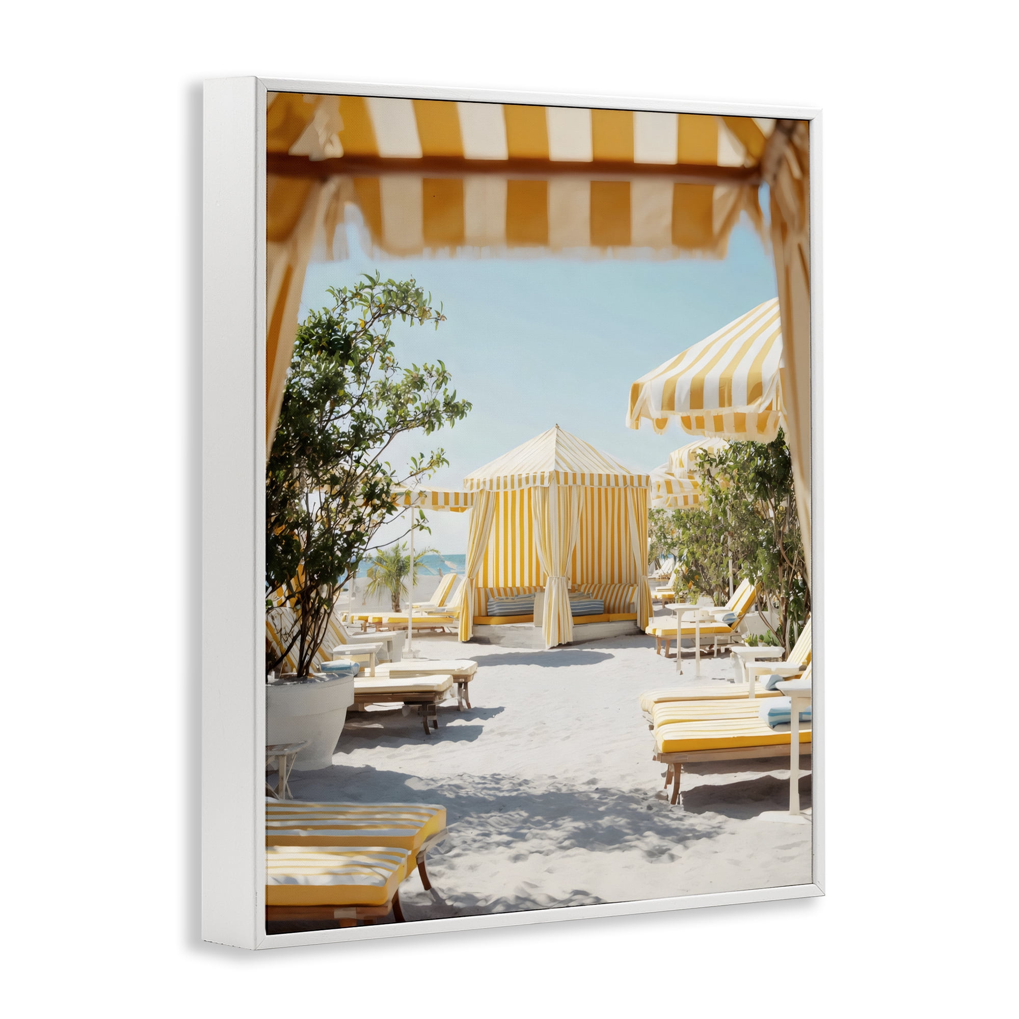 Stupell Industries Yellow Striped Beach Cabanas White Framed Giclee Art, design by Franklyn Gregory