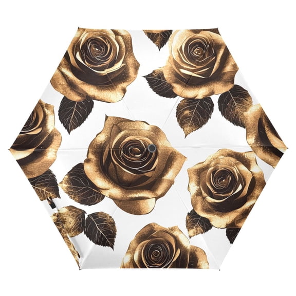 ALAZA Retro Rose Flower-1 UPF 50+ Compact Folding Umbrella for Rain Travel Umbrella Packable