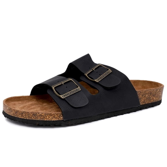 Nautica Men's Double Buckle Slide-Comfort Sandal-Slip-on Adjustable Waterproof Flat's-Triun-Black Tumbled-Size-8