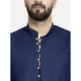 thumbnail image 2 of eloria Men's Traditional Navy Blue Solid Thread Work Cotton Blend Kurta, 2 of 7