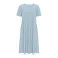 thumbnail image 4 of CHOK Robes de Cocktail pour Femmes 2024 Robe T-Shirt à Manches Courtes Décontractée en Coton Lin Longues Robes Col Rond Été Plage Robes d'Été avec Poches Vestidos Casuales pour Femme, 4 of 6