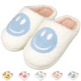 thumbnail image 1 of Zapatillas ZICKYO Kids Happy Face de felpa cálidas y antideslizantes en blanco y azul, 1 of 9