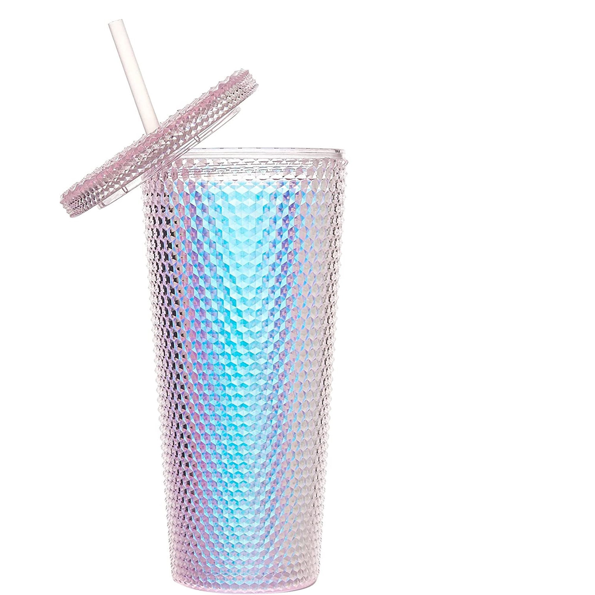 QWEZXO Colorful High Borosilicate Glass Cups With Lids and Glass Straws，20  OZ Rainbow Iced Coffee Water Tumbler Smoothie