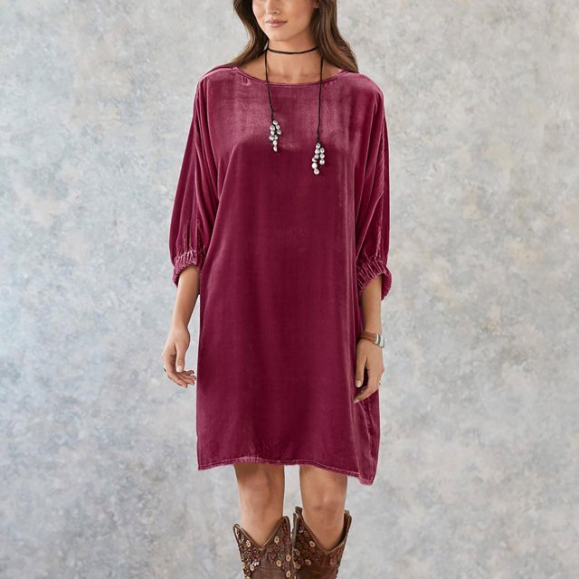 Gspmoly Robes d'Été pour Femmes, Mode Femmes Décontractée Solide Col Rond Manches Longues Mini Robe Robes de Soirée pour Femmes Vente de Liquidation