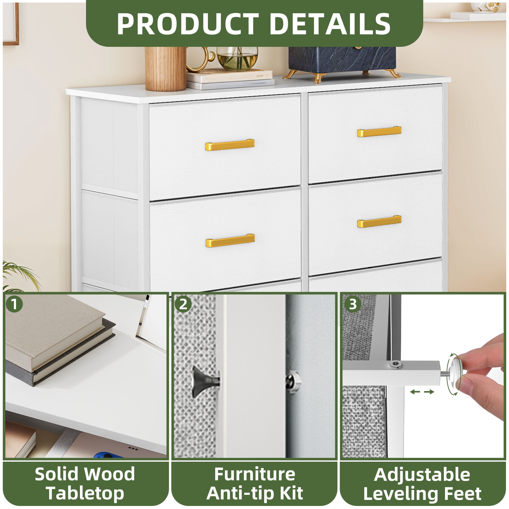 Uforic 8 Drawer Fabric Chest of Storage Dressers for , Closet, Living Room, White