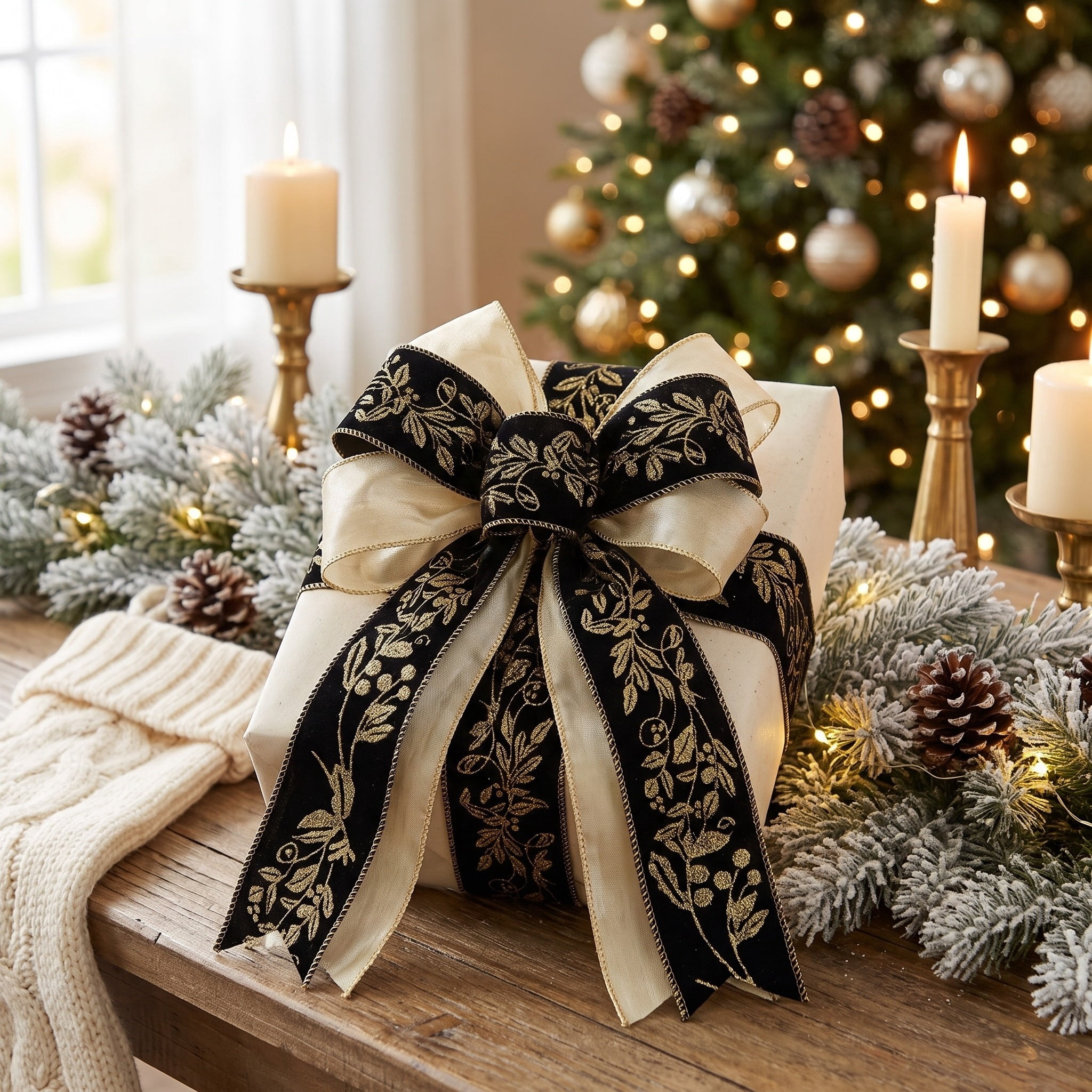 Black and Gold Christmas Ribbon, 21', 2 Pack, by Holiday Time