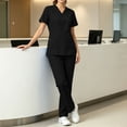 thumbnail image 5 of Ynynloco Scrubs Set for Women Medical Uniform Cool Breathable Stretch V-Neck Top & Straight Leg Pants with Pockets for Nurse Workwear, 5 of 9