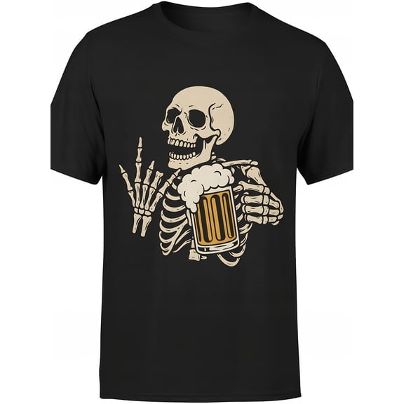 FUNNY beer T-shirt Men's Tee with skull Casual Crew Neck, Geometric-pattern, Perfect for All-season