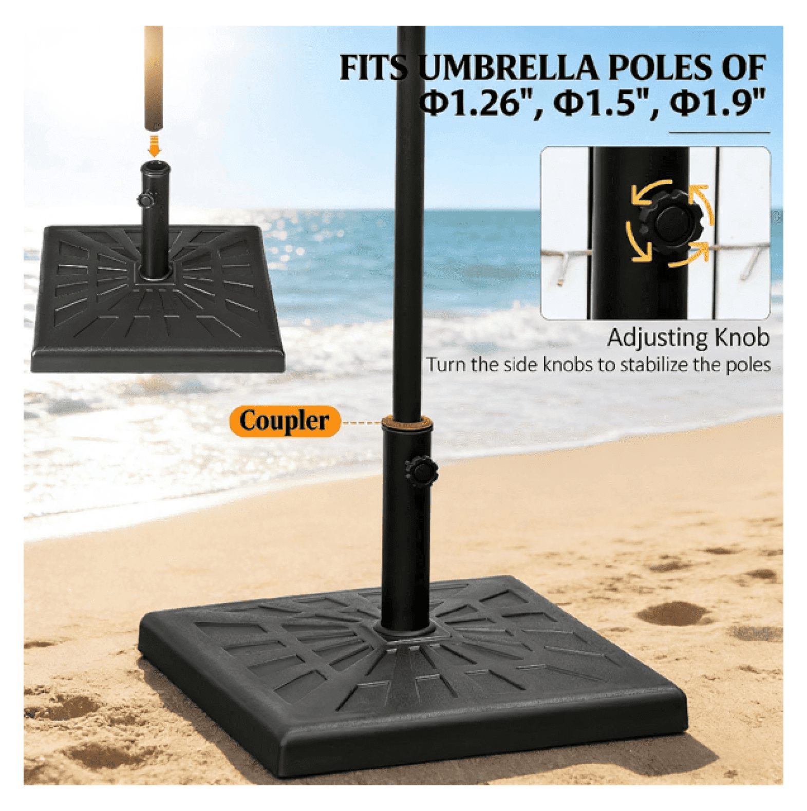 Outdoor Umbrella Base - 42 lbs Patio Umbrella Stand - Weather Resistant Resin Iron - Fits 1.26", 1.5", 1.9" Poles - Garden, Deck, Poolside Use