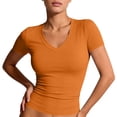 thumbnail image 2 of Basic Womens V Neck Short Sleeve T Shirt Slim Fit Tees Summer Y2k Going Out Fitted Tops Tight Shirts Khaki 2XL, 2 of 7
