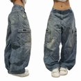 thumbnail image 1 of Womens Polyester Printed Oversized Baggy Wide Leg High Waist Full Length Jeans, 1 of 10