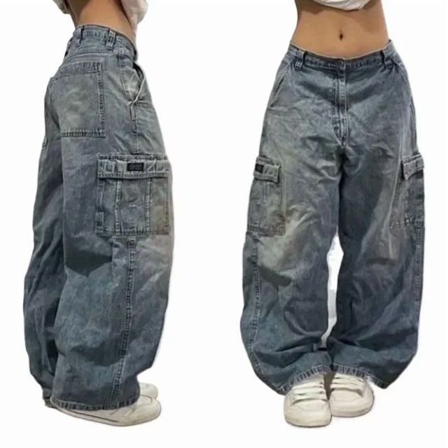 Womens Polyester Printed Oversized Baggy Wide Leg High Waist Full Length Jeans