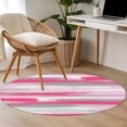thumbnail image 4 of 3ft Round Rug, Pink Gray Stripes Non-Skid Rubber Backing Large Area Rugs - Living Room Bedroom Home Office, Watercolor Modern Abstract Minimalist Indoor Floor Mat Carpets Washable Rug, 4 of 9