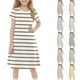 thumbnail image 1 of Girls Summer Dress Tween Dresses Casual Striped Dress Short Sleeve Soft Comfortable Fit Perfect for Everyday Wear Ages 5-12 ,Sie:150, 1 of 7