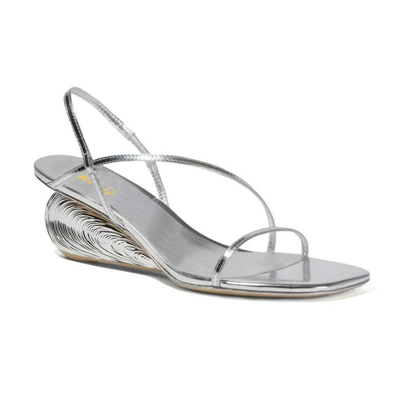 XYD Women Open Square Toe Shell Wedge Heels Thin Strap Elastic Heeled Sandals Fashion Evening Daily Dress Shoes Size 7 Silver