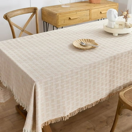 

YEYNGQC Cotton Linen Tablecloth Rustic Farmhouse Square Tablecloths Burlap Table Covers with Tassel Kitchen Dinning Picnic Wedding