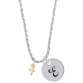 thumbnail image 1 of Delight Jewelry Goldtone Super Mini Simple Cross Silvertone Script Initial Disc - E - Charm Necklace, 20"+3", 1 of 4