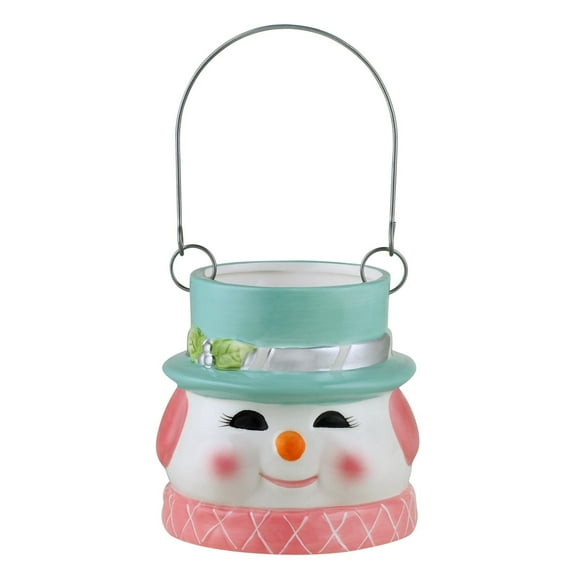 Mr. Christmas 5" Nostalgic Bonhomme de neige en céramique Lanterne suspendue, Bleu sarcelle