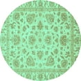 thumbnail image 1 of Ahgly Company Machine Washable Indoor Round Abstract Turquoise Blue Modern Area Rugs, 6' Round, 1 of 4