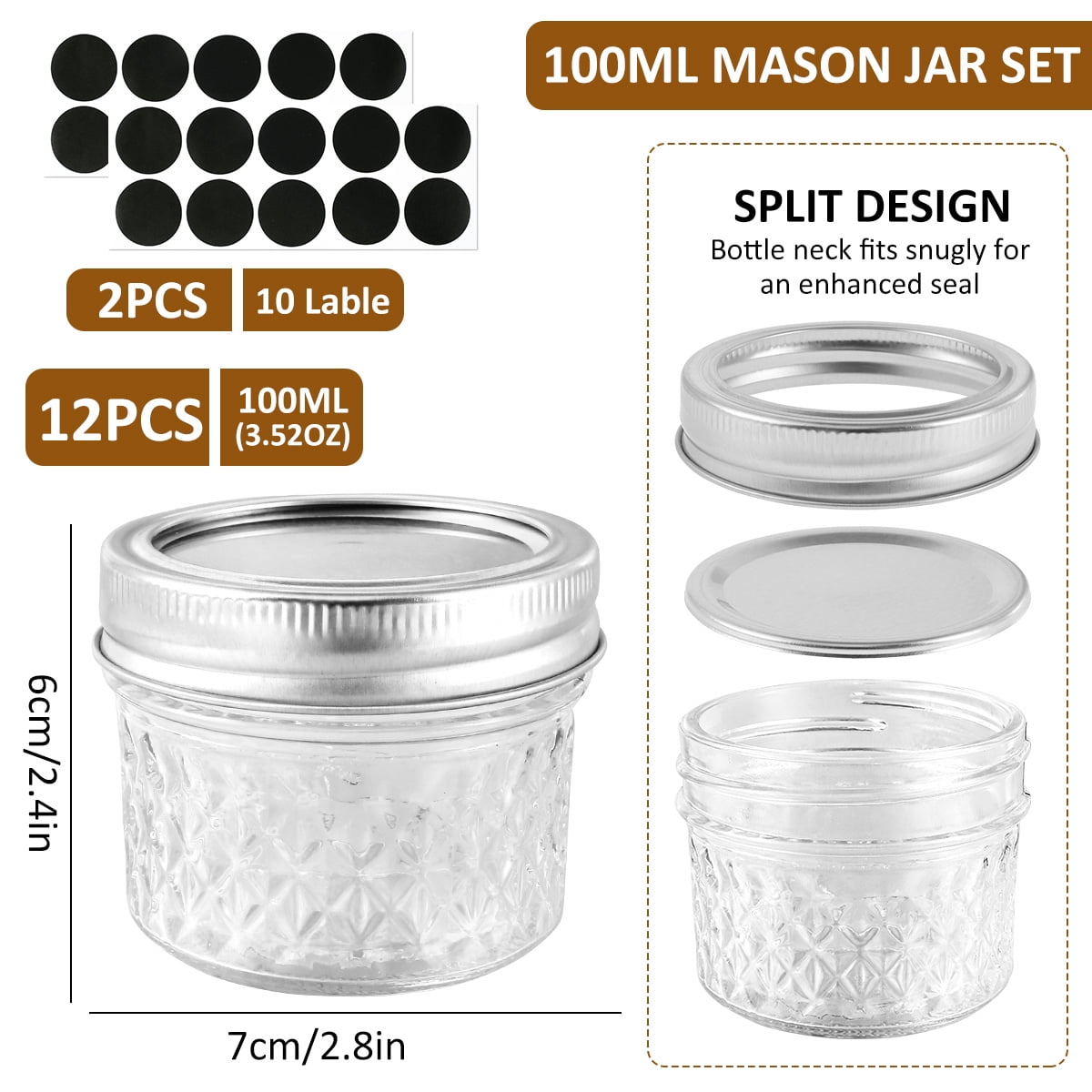 3.5 Mini Glass Favor Jar with Clamp Lid #3 (12 Pcs)
