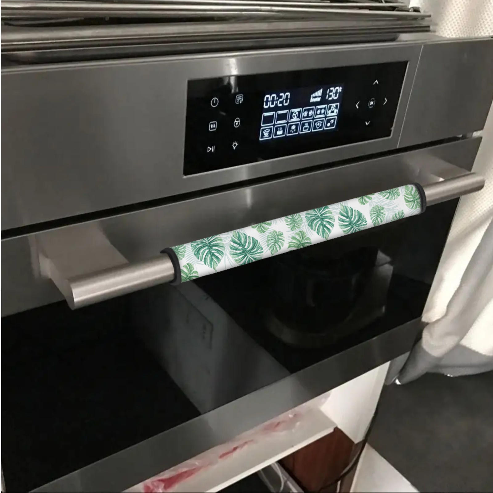 SEANATIVE 6 PCS Fridge Oven Door Handle Covers Washable Microwave Dishwasher Door Cloth Protector Anti Slip Water-Resistant Keep Off Smudges, Fingerprint, Stain, Green Tropical Monstera Leaf