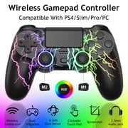 Game Controller with Light, Wireless Gaming Controller Work for P-4/Slim/Pro & PC with Dual Vibration/3.5mm Audio Jack/6-Axis Gyro/Touch Pad