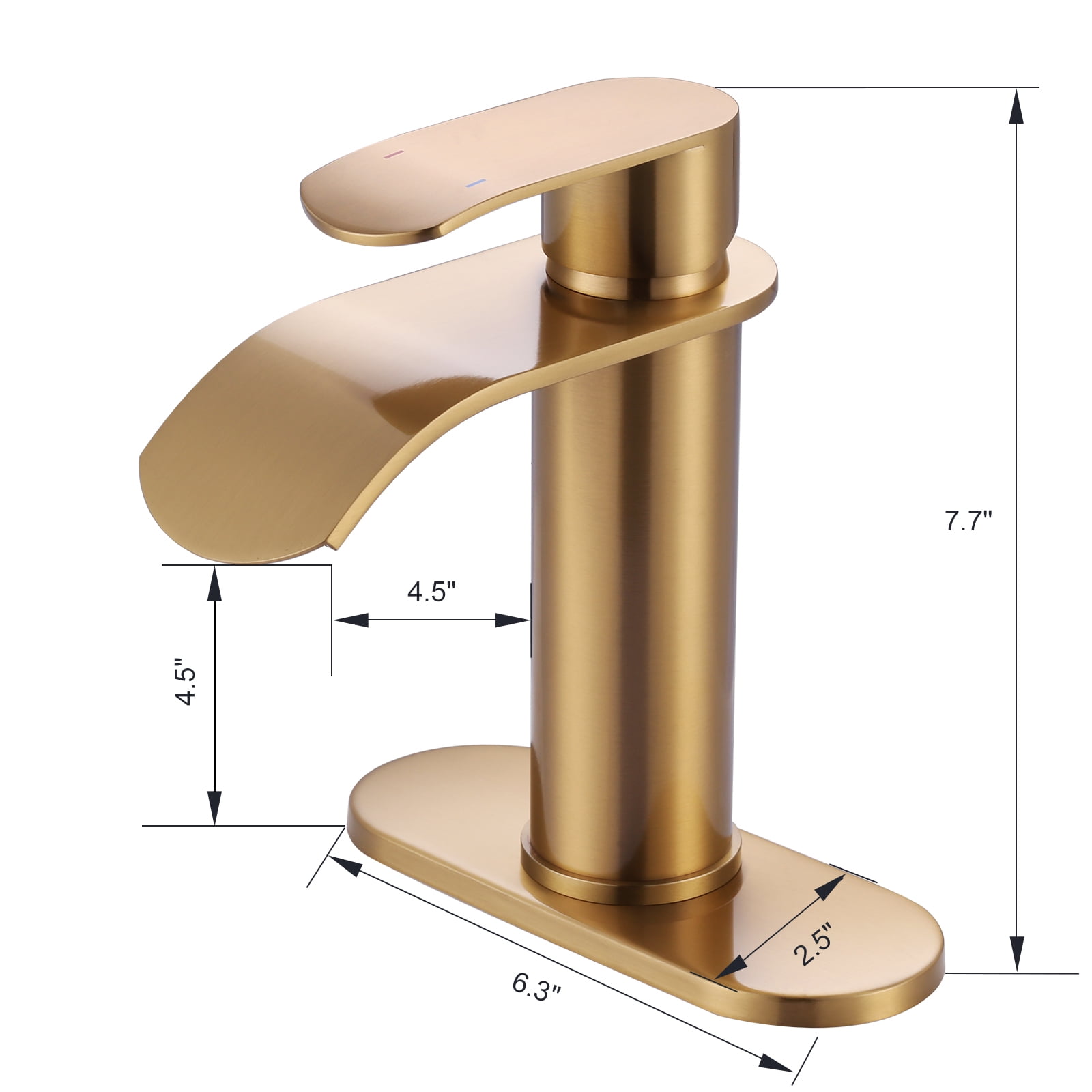WOWOW Waterfall Bathroom Faucet, Gold Bathroom Sink Faucet for 1 Hole or 3 Holes, Single Handle Vanity Faucet with Metal Pop up Drain, Stainless Steel Basin Sink Faucet Tap for RV Lavatory