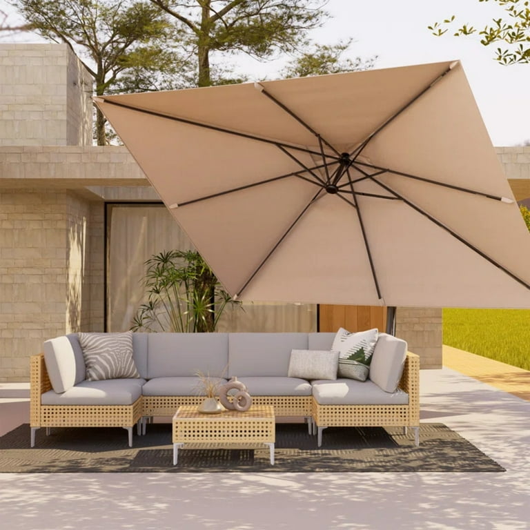 Grandpatio 10 x 13 ft Rectangular Tilt Adjustable Curved Cantilever Umbrella with Base
