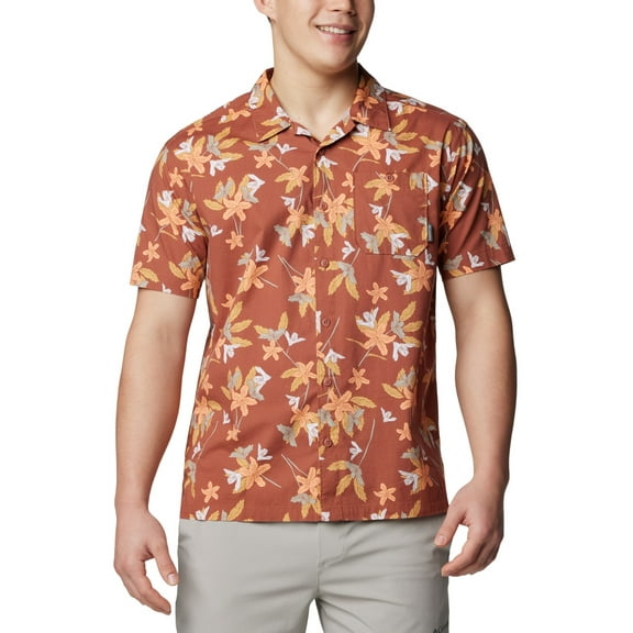 Columbia Men Regular fit Short Sleeve Button-Up Shirt XXL Orange Floral