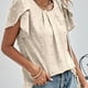 thumbnail image 4 of Blusa jacquard con mangas de pétalos Manga corta Cuello redondo Blusa con mangas de pétalos de color liso Top, 4 of 8