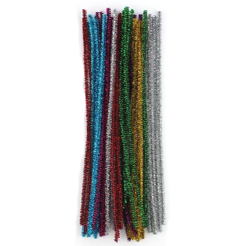 50 GLITTER PIPE CLEANERS Christmas Tinsel Chenille Craft Colour Stems 300 x 6mm 