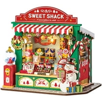 ROBOTIME Christmas Candy Stall Dollhouse Kit,DIY Miniature House Building Sets,3D Wooden Puzzles Tiny Home Craft Kits,Gifts for Kids Teens Adults