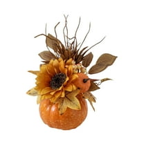 Ornament-Halloween Decorations-10" Pumpkin Ornament for Halloween Decor – Indoor Thanksgiving & Fall Halloween Decorations with Sunflower and Maple Leaves Festive Tabletop Decoration
