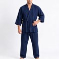 thumbnail image 4 of YUANxueke Mens Cotton Kimono Pajama Sets 3/4 Sleeve Tie Front Shirt & Pants 2-Piece Sleepwear Outfits, 4 of 4