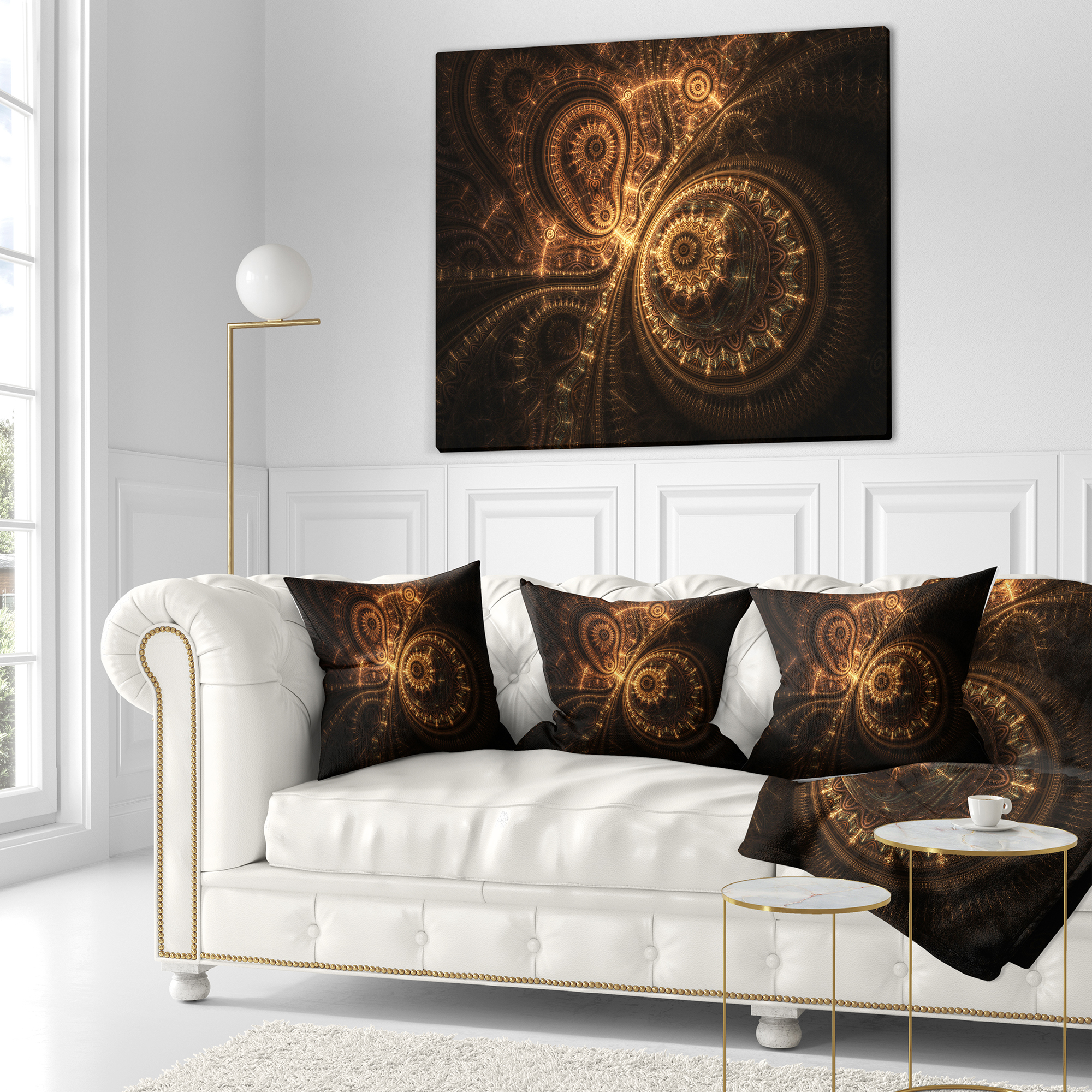 Designart Green Fractal Flower in Dark - Floral Throw Pillow - 18x18