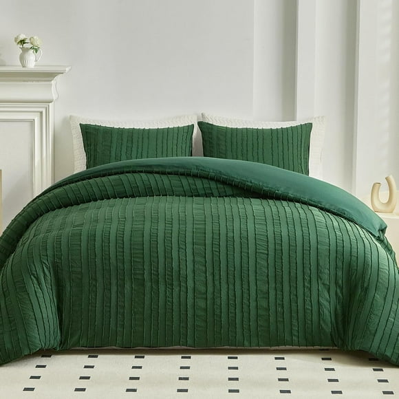Green Tufted Duvet Cover Set Queen Size, Striped Textured Duvet Cover Boho