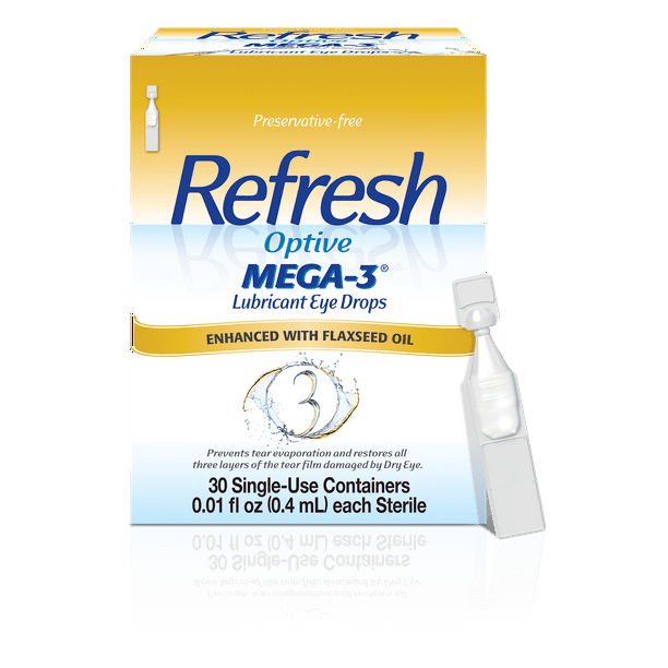 Refresh Optive Lubricant Eye Drops Mega3, 30 Ct