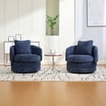 thumbnail image 4 of Dtwnek Chenille Upholstered Round Accent Chair with Pillow, 360 Degree Swivel Armchair Club Chair for Living Room, Bedroom, Reading Room, Navy Blue, 4 of 9