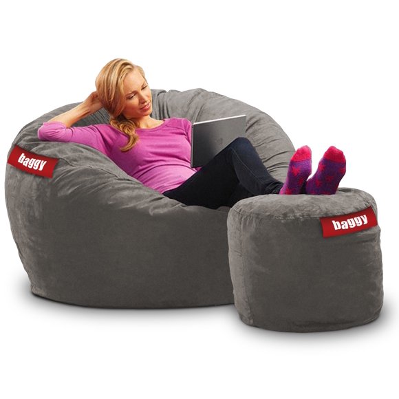 Puff Cama Individual 2 en 1 con Taburete Baggy Gris 100 x 180 cm Baggy Puff Baggy 2 Bed Individual Grey 100 x 180 cm