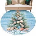 thumbnail image 2 of Merry Christmas Round Living Room Rugs 5 ft, Shell Starfish Coastal Marine Life Tree Washable Area Rug with Non-Slip Sturdy Edge Binding Round Carpet for Entryway Kitchen Bedroom Bathroom, 2 of 9