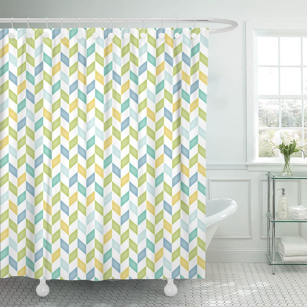 PKNMT Zag Blue Green Yellow Teal Chevron Zig Baby Boy Polyester Shower