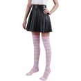 thumbnail image 4 of Women's Extra Long Striped Socks Over Knee High Opaque Stockings (Pink & White), 4 of 4