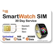 $18 Smart Watch SIM Card For 2G 3G 4G LTE GSM Smartwatches and Wearables - 30 Day Service