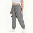 thumbnail image 5 of Lenpel Women's Plus Size Cargo Sweatpants Elastic High Waisted Drawstring Tapered Workout Lounge Pants Athletic Casual Joggers(Gray,X-Large), 5 of 7