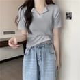 thumbnail image 4 of PADFRYBK Summer T-Shirt For Women Casual V-Neck Pullover Short Sleeve Tops Go Anywhere Solid Color Loose Casual Tunic Blouses, 4 of 6