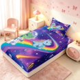 thumbnail image 2 of Manfei Space Astronaut Dino Animals Twin Fitted Sheet,Neon Stars Rainbow Bedding,Blue Pink,2 Pieces,1 Fitted Sheet and 1 Pillowcase, 2 of 6