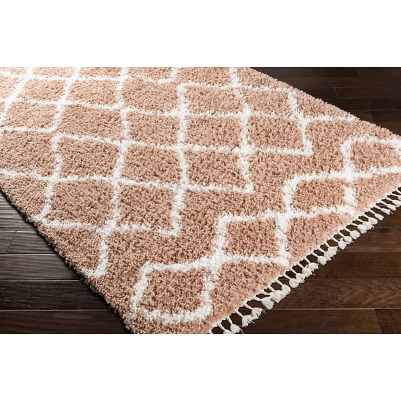 Hauteloom Hornsby Living Room, Bedroom Area Rug - Bohemian, Transitional - Plush Pile - Dusty Pink, White, Off White - 5'3" x 7'3"