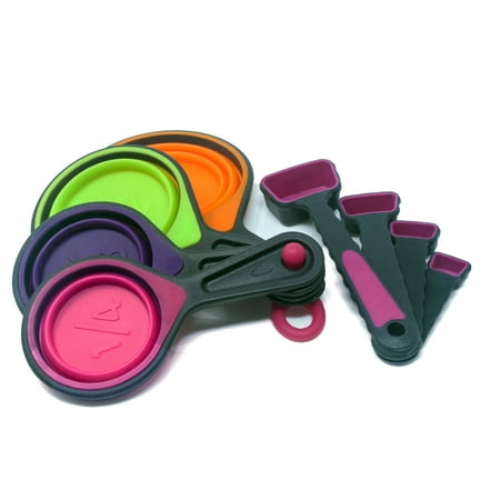 Pewter Measuring Cups Spoons - Collapsible Measuring Cups & Swivel Spoons - Pink