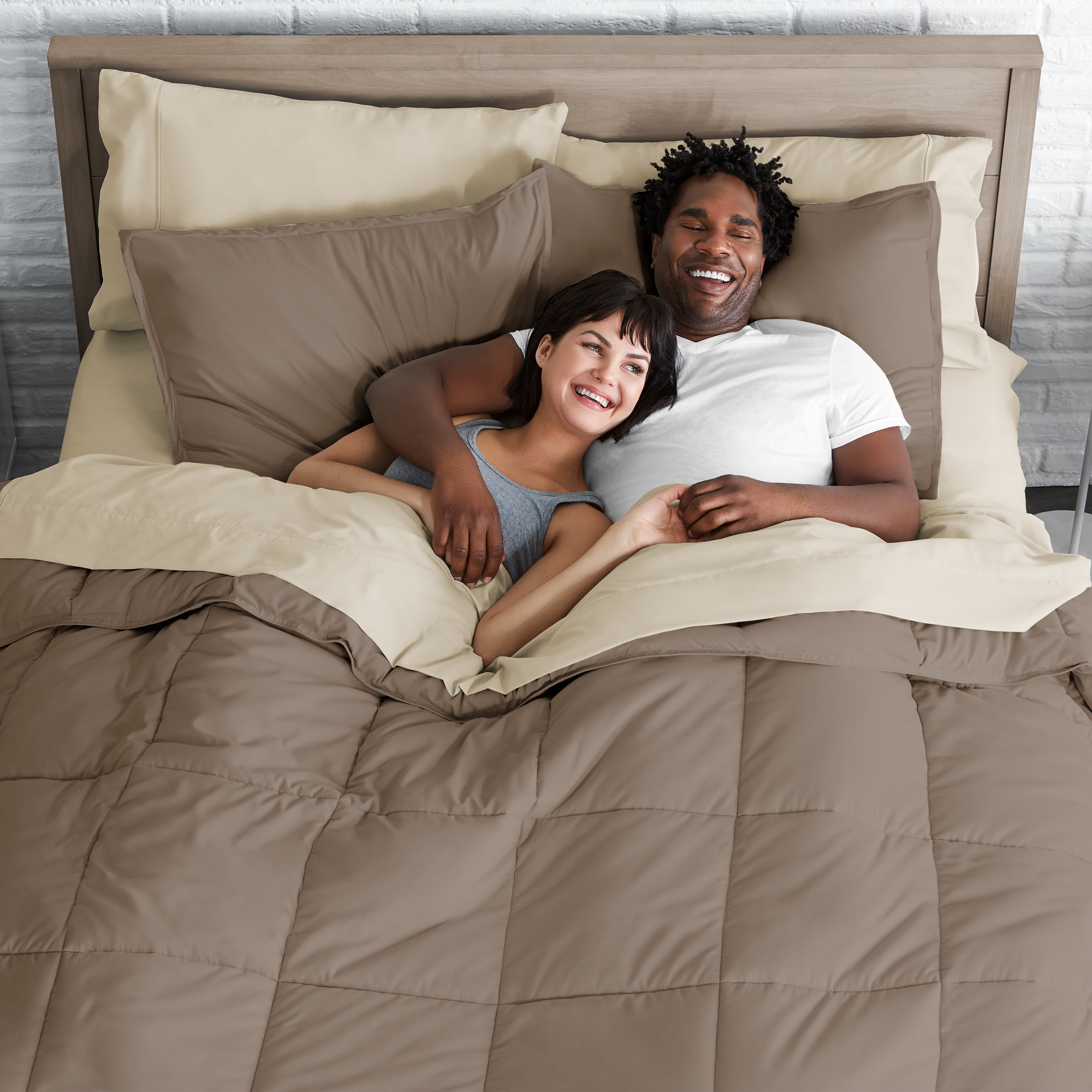 Bare Home Microfiber 5-Piece Taupe and Sand Bed in a Bag, Twin XL