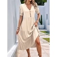 thumbnail image 3 of Womens Summer Casual Dresses Ruffle Short Sleeve V Neck Button Down Boho Beach A Line Flowy Tiered Dress  S, 3 of 8